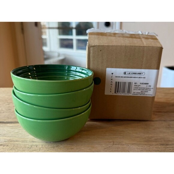 Le Creuset Stoneware Set of 4 11oz Vancouver Snack Bowls Bamboo Green NEW